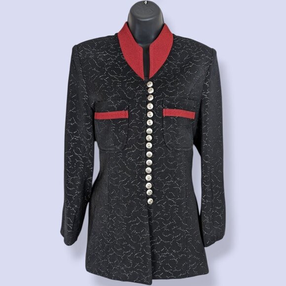 Jackets & Blazers - Black & Red Metallic Buttoned Jacket
